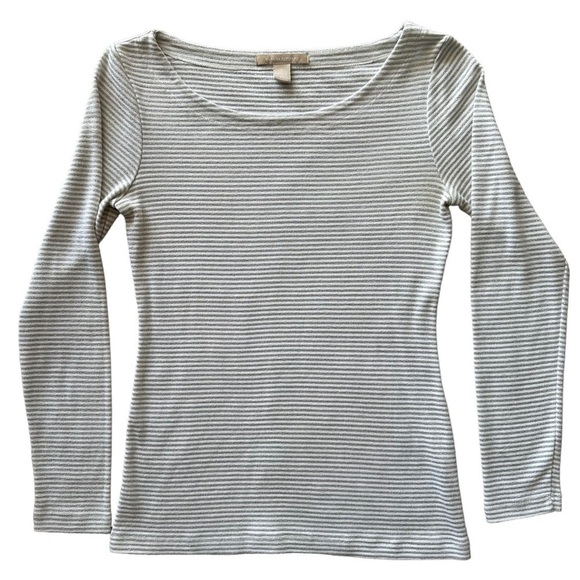 Banana Republic Silver Metallic Stripe Long Sleeve Scoop Neck Jersey, Small - Picture 2 of 12